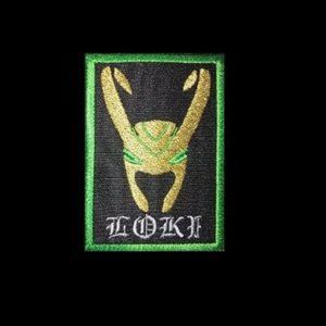 Loki's (God of Mischieve) Green Glittery Golden Horned Helmet embroidered patch